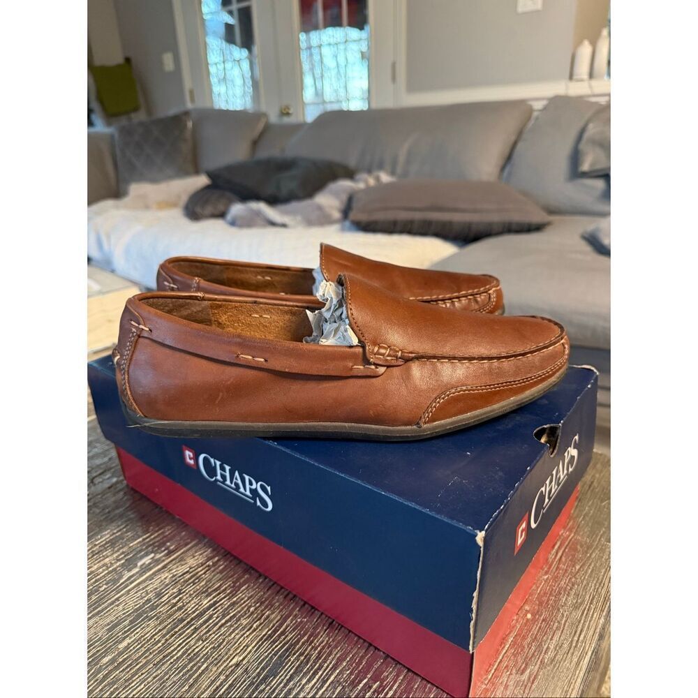 Chaps Bomarc Tan ( Brown) Memory Foam Leather Loafers sz 10